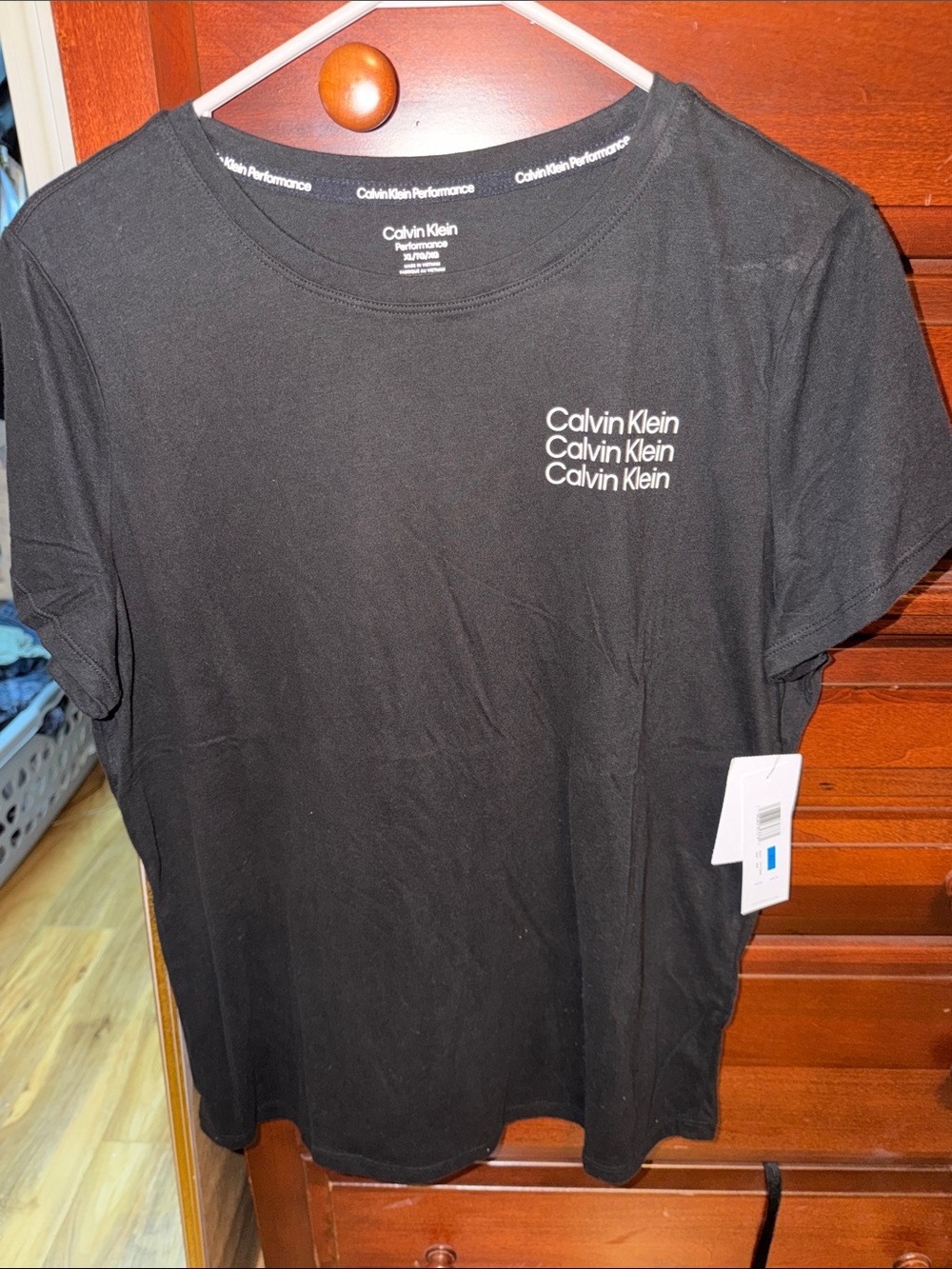 Calvin Klein Black Short Sleeve Tee with Stacked White Logo